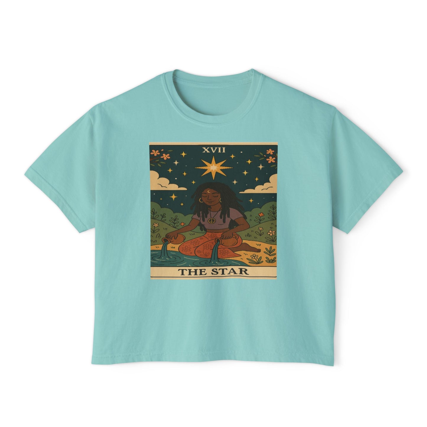 STAR Tarot cute Boxy Tee, Boho Shirt, Astrology Gift, Festival Outfit, Everyday Wear, Spiritual Apparel