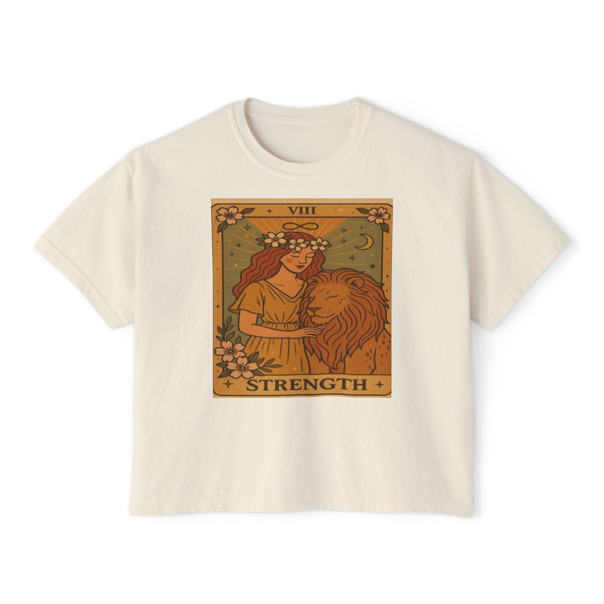 Tarot ' STRENGTH" Boxy Tee, Motivational Shirt for Empowerment, Mystical Tees,TAROT Cards Tshirt