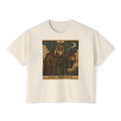 Mystical HERMIT Tarot Women's Boxy Tee, Tarot Inspired Shirt, Astrology Gift, Witchy Apparel, Spiritual Outfit, Boho Style Top