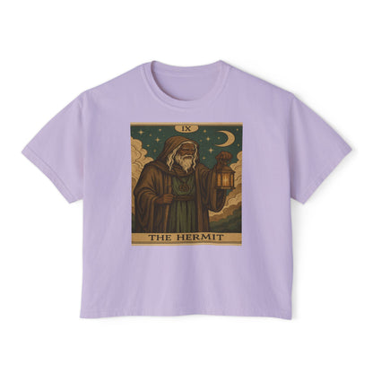 Mystical HERMIT Tarot Women's Boxy Tee, Tarot Inspired Shirt, Astrology Gift, Witchy Apparel, Spiritual Outfit, Boho Style Top