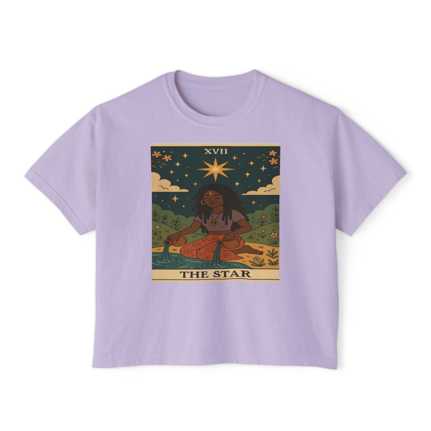 STAR Tarot cute Boxy Tee, Boho Shirt, Astrology Gift, Festival Outfit, Everyday Wear, Spiritual Apparel