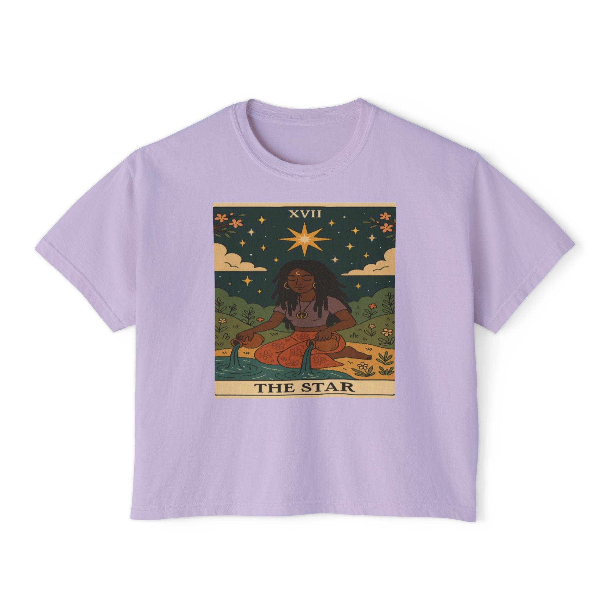 STAR Tarot cute Boxy Tee, Boho Shirt, Astrology Gift, Festival Outfit, Everyday Wear, Spiritual Apparel