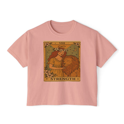 Tarot ' STRENGTH" Boxy Tee, Motivational Shirt for Empowerment, Mystical Tees,TAROT Cards Tshirt