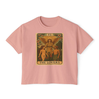 Vintage Tarot LOVERS Women's Boxy Tee, Astrology Tee, Gifts for Her, Casual Summer Top, Spiritual Fashion