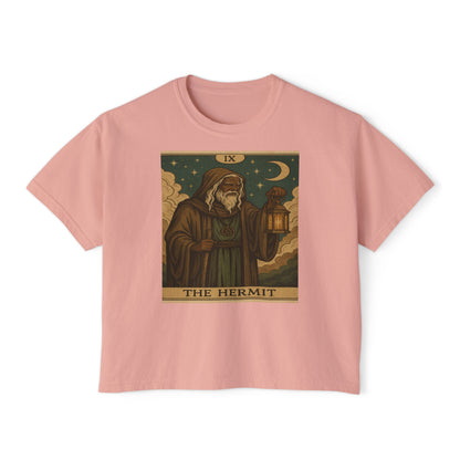 Mystical HERMIT Tarot Women's Boxy Tee, Tarot Inspired Shirt, Astrology Gift, Witchy Apparel, Spiritual Outfit, Boho Style Top