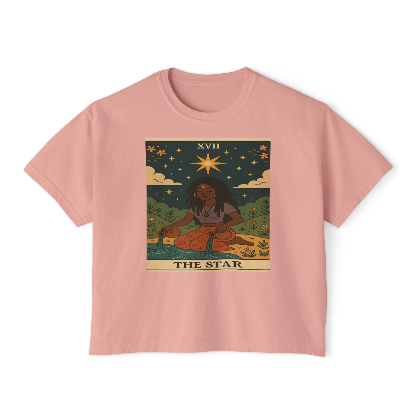 STAR Tarot cute Boxy Tee, Boho Shirt, Astrology Gift, Festival Outfit, Everyday Wear, Spiritual Apparel