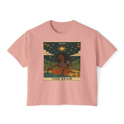 STAR Tarot cute Boxy Tee, Boho Shirt, Astrology Gift, Festival Outfit, Everyday Wear, Spiritual Apparel