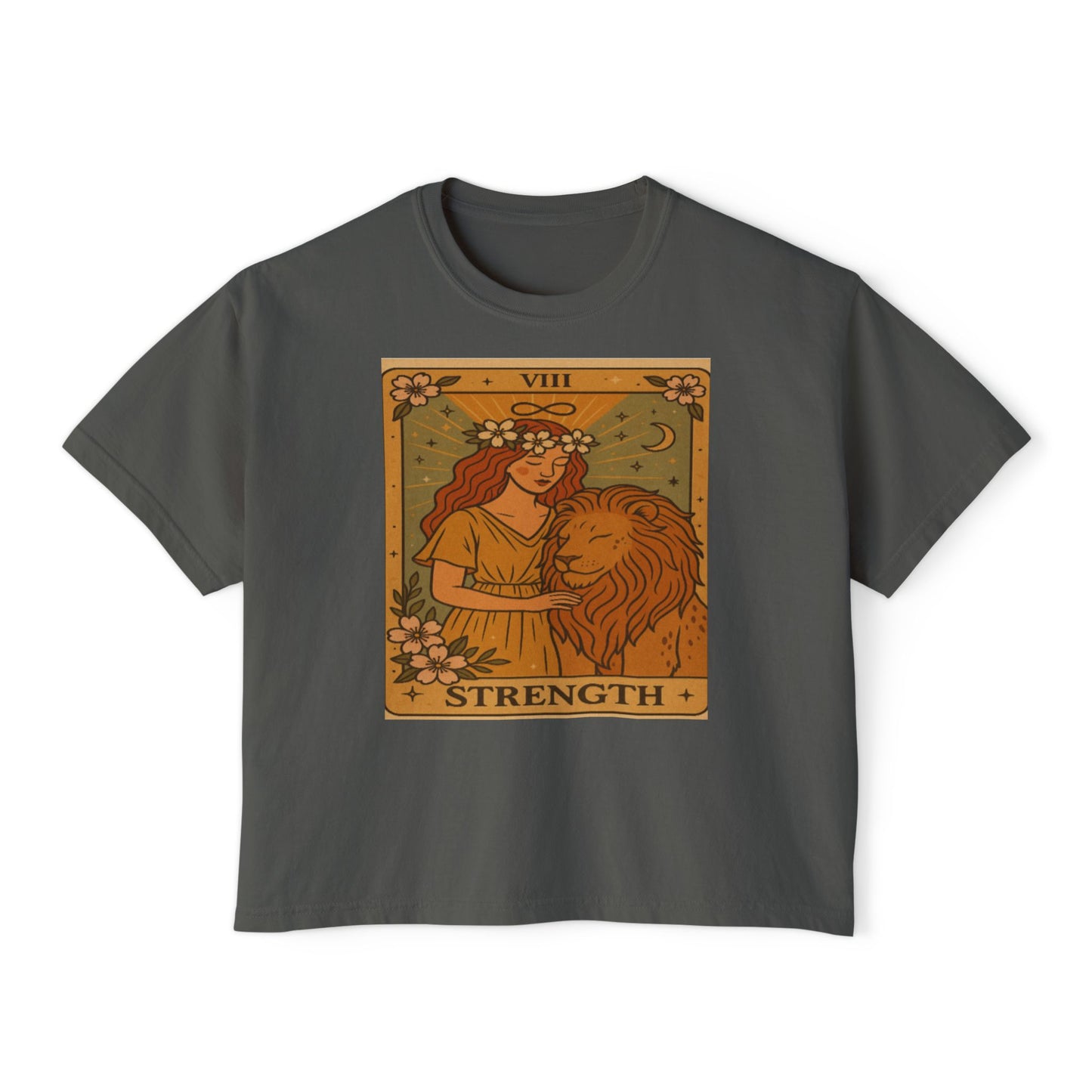 Tarot ' STRENGTH" Boxy Tee, Motivational Shirt for Empowerment, Mystical Tees,TAROT Cards Tshirt