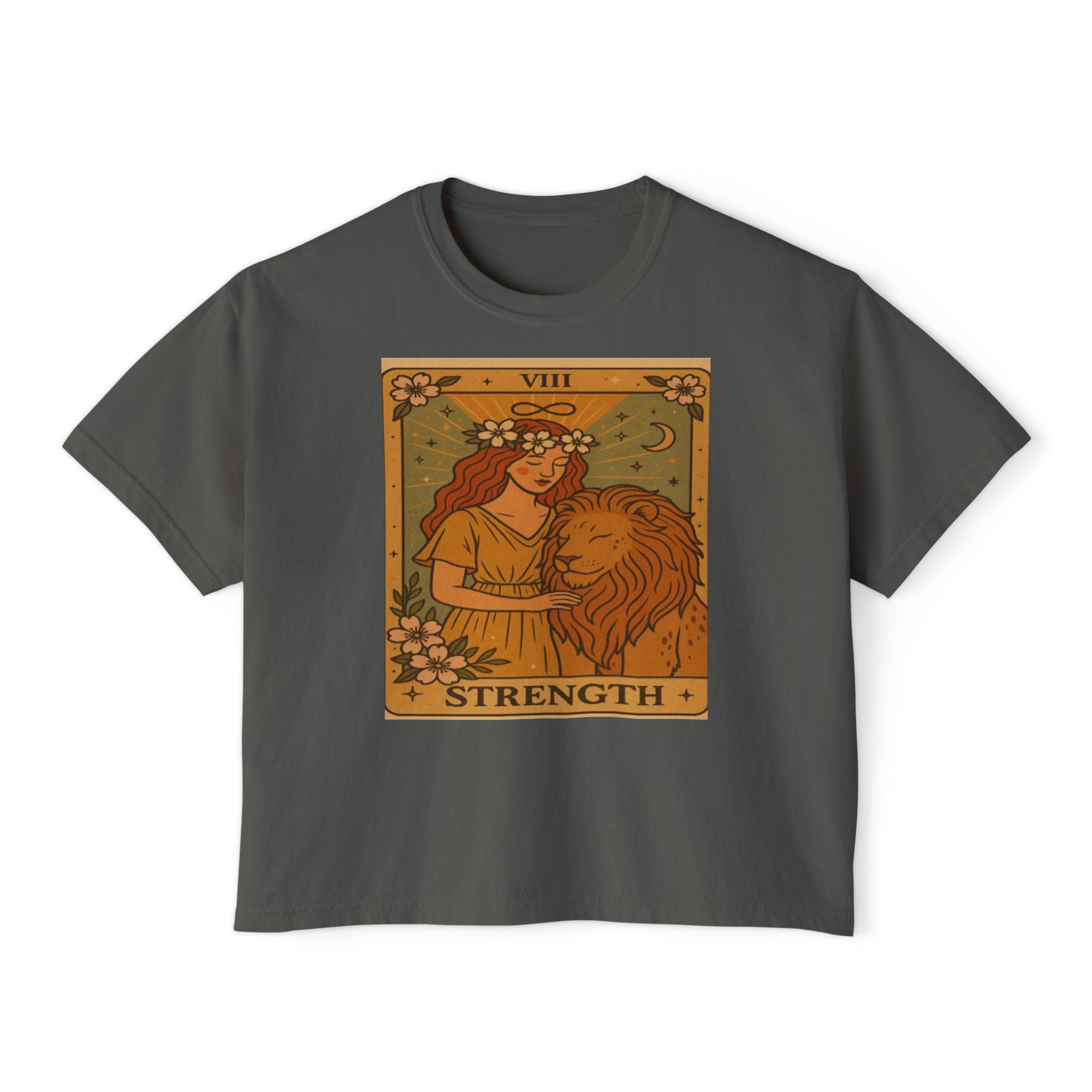 Tarot ' STRENGTH" Boxy Tee, Motivational Shirt for Empowerment, Mystical Tees,TAROT Cards Tshirt