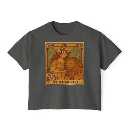 Tarot ' STRENGTH" Boxy Tee, Motivational Shirt for Empowerment, Mystical Tees,TAROT Cards Tshirt
