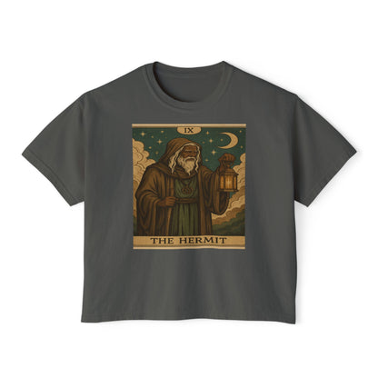 Mystical HERMIT Tarot Women's Boxy Tee, Tarot Inspired Shirt, Astrology Gift, Witchy Apparel, Spiritual Outfit, Boho Style Top