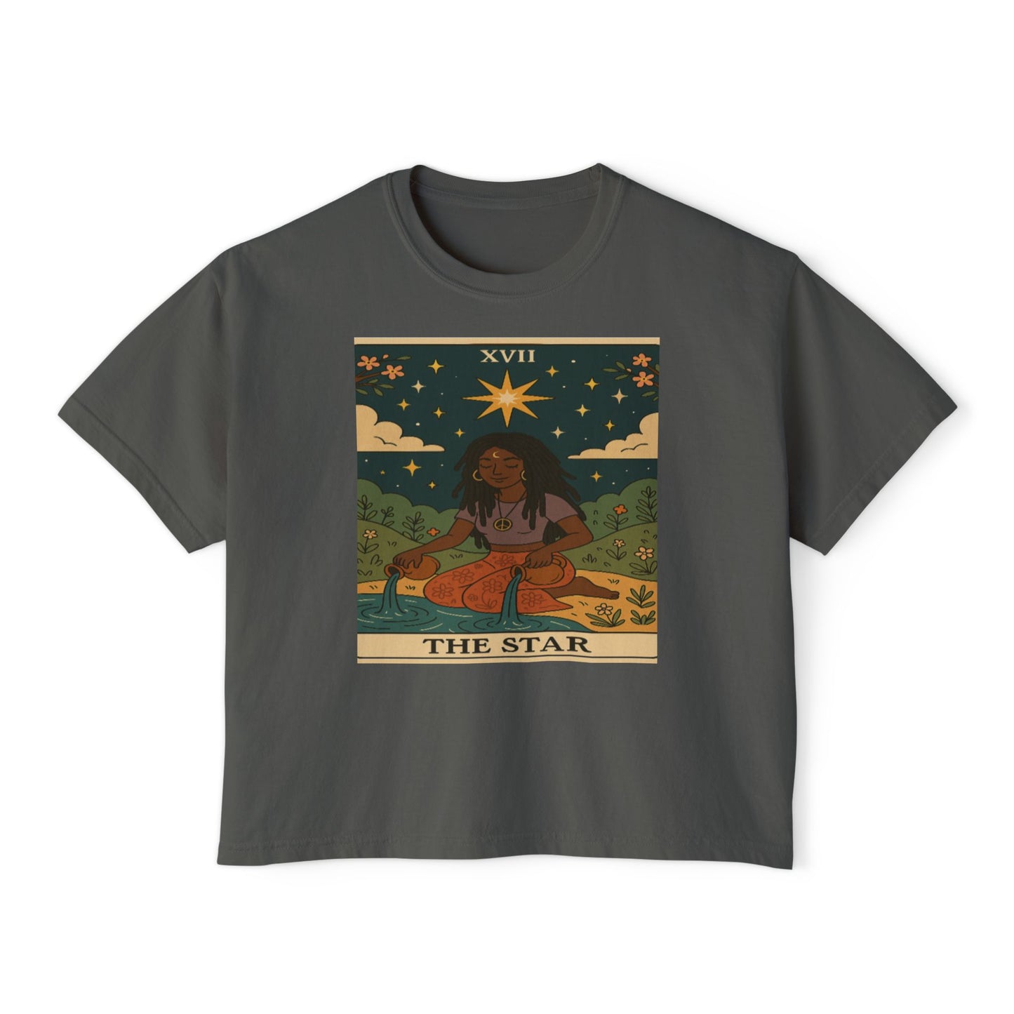 STAR Tarot cute Boxy Tee, Boho Shirt, Astrology Gift, Festival Outfit, Everyday Wear, Spiritual Apparel