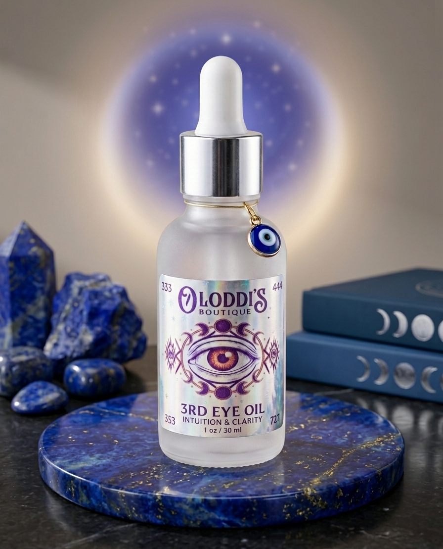 Gypsy "The Seer" Bundle - 13” Handcrafted Resin Altar Tray with Handles, 3rd Eye Oil & Mini Jumbo Candle Set
