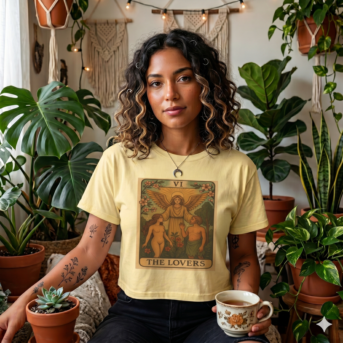 Vintage Tarot LOVERS Women's Boxy Tee, Astrology Tee, Gifts for Her, Casual Summer Top, Spiritual Fashion