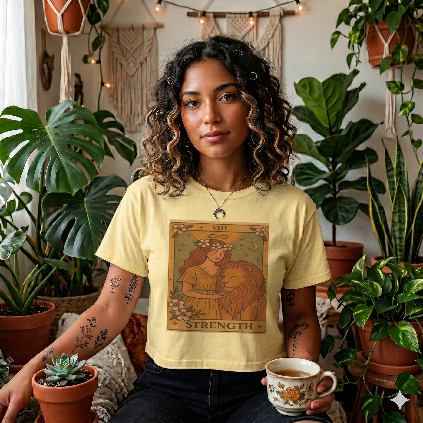 Tarot ' STRENGTH" Boxy Tee, Motivational Shirt for Empowerment, Mystical Tees,TAROT Cards Tshirt