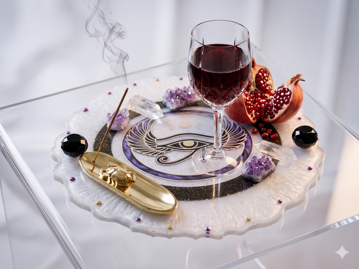 Eye of Protection Luxury Ritual Set: 13-Inch Resin Tray, Real Wax Mini Jumbo Candle & Shielding Oil
