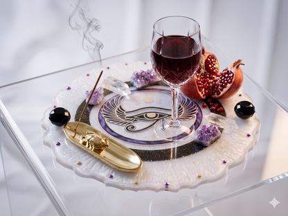 Eye of Protection Luxury Ritual Set: 13-Inch Resin Tray, Real Wax Mini Jumbo Candle & Shielding Oil