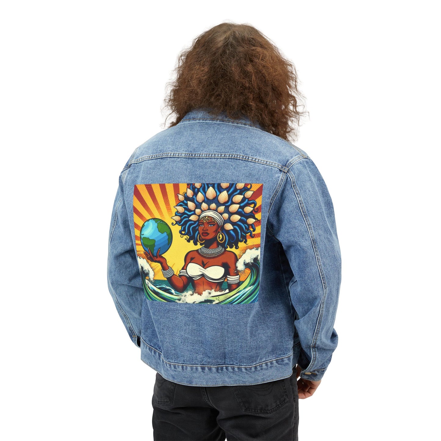 Orisha Yemaya Denim Pop Art Jean Jacket – Gift for Devotee or Godparent