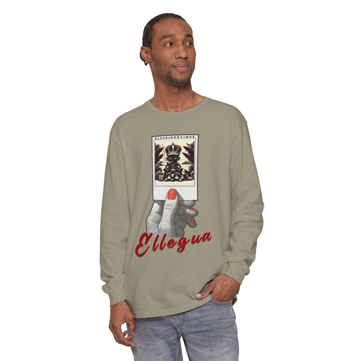 Polaroid Eleggua (Elegua) Long Sleeve Tee for Devotee & Godparent ! Orisha Polaroid Collection