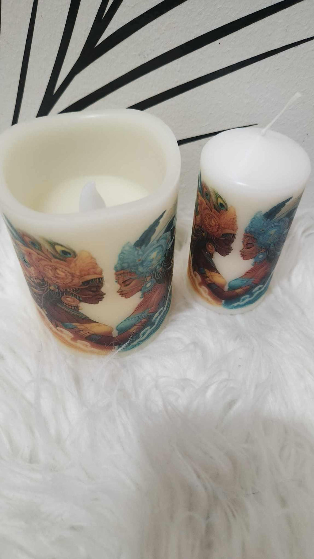 Yemaya & Oshun/ DOS AGUAS/LED and Real candle Set! Gift for Devotee or GodParent! Orisha Shrine or Altar Candles /Decor Spiritual Candles