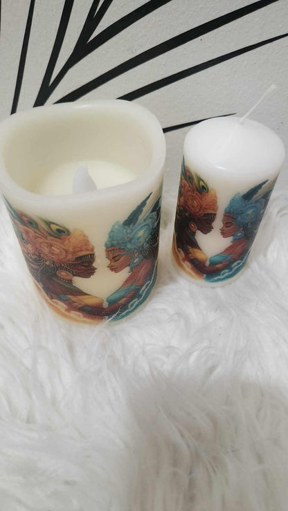 Yemayá & Oshún “Los Dos Aguas” Candle Set – Orisha Altar Decor | Gift for Devotee or Godparent