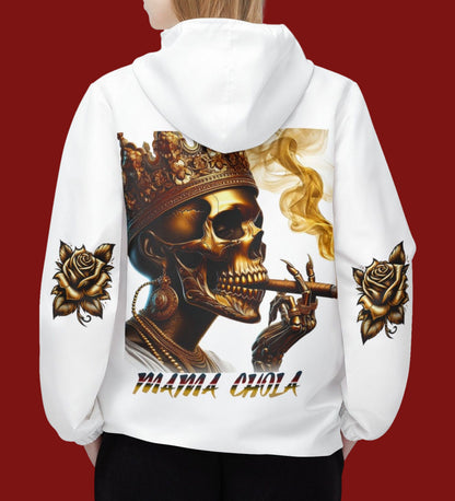 MaMa CHOLA "Skulls & Roses" Palo Mayombe White Windbreaker Jacket. Somos!