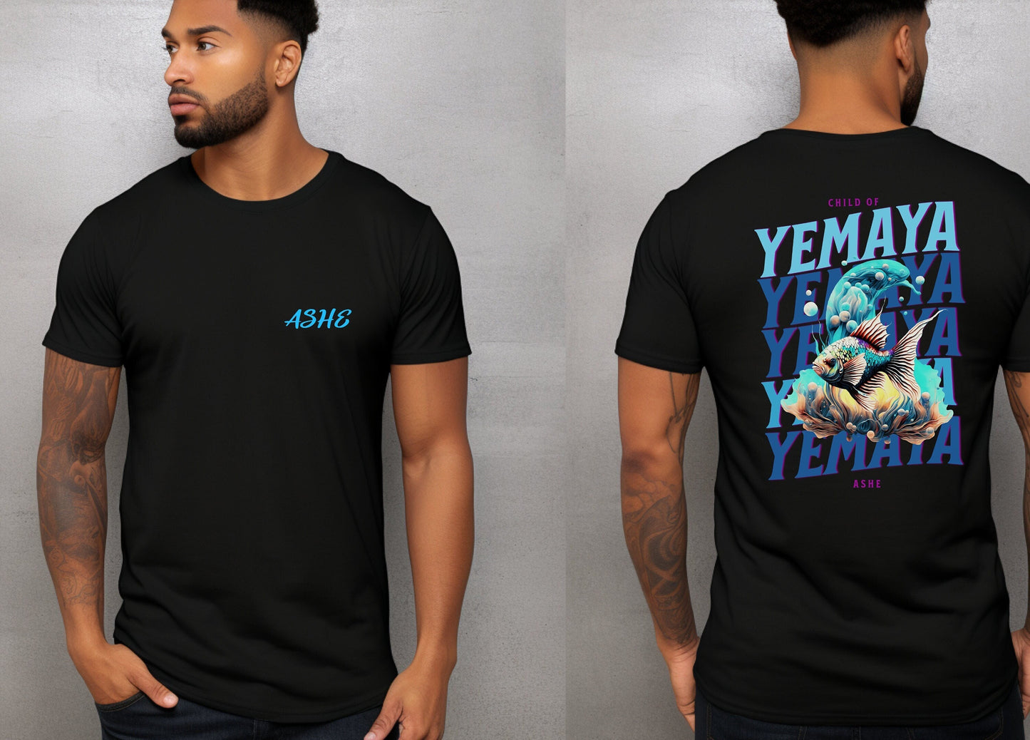 YEMAYA Ashe Shirt! "Child of Yemaya Always" urban style tshirt! Yemaya fish and dolphins Tshirt!