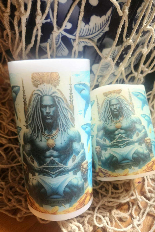 Maferefun OLOKUN Candle Set – LED & Wax | Orisha Altar Decor | Gift for Devotee or Godparent