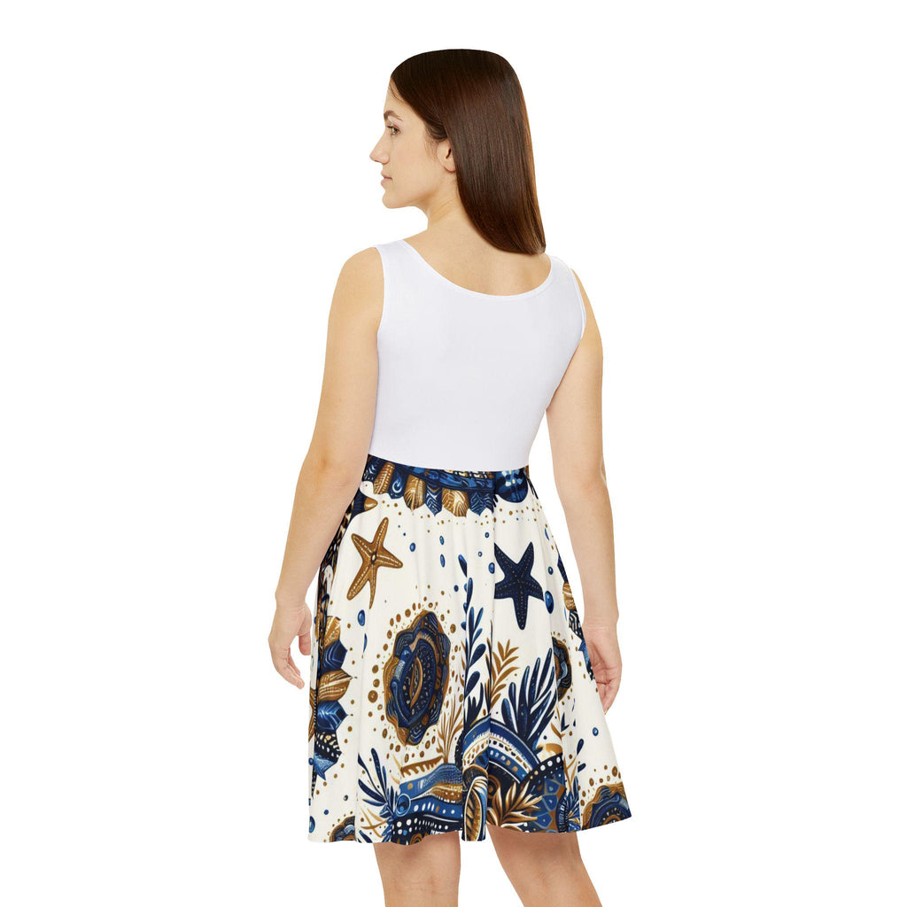 Maferefun OLOKUN Women's Skater Summer Dress - Ocean Inspired, Beachy Vibes, Casual Summer Dress, Perfect for Vacations,