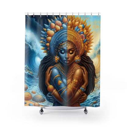 Oshún & Yemayá “Los Dos Aguas” Shower Curtain – Orisha Bathroom Decor | Gift for Devotee or Godparent