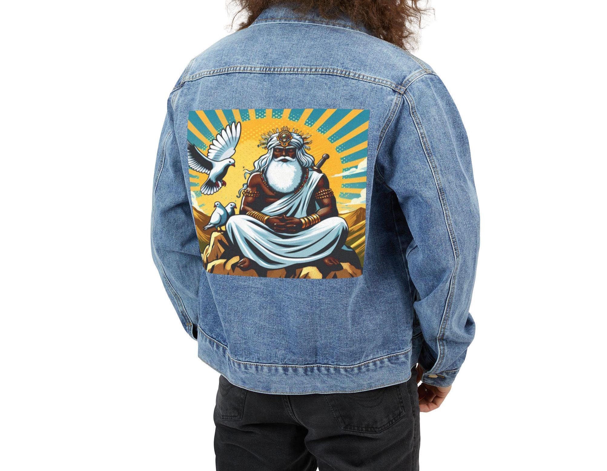 Orisha OBATALA Denim Pop Art Jean Jacket! Gift for Godparent or Devotee!