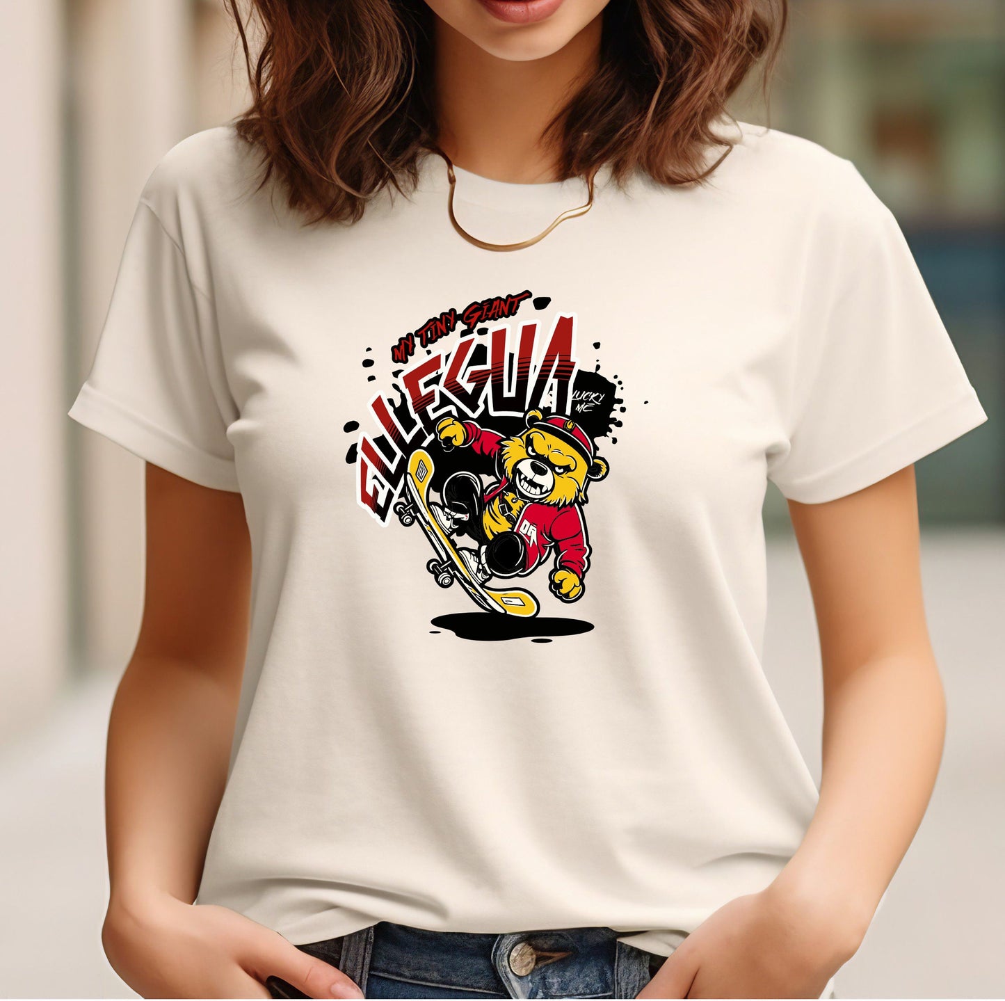 Orisha ELLEGUA "my tiny giant" cute bear on skateboard urban style T-shirt!! Eshu ELLEGUA unisex tshirt