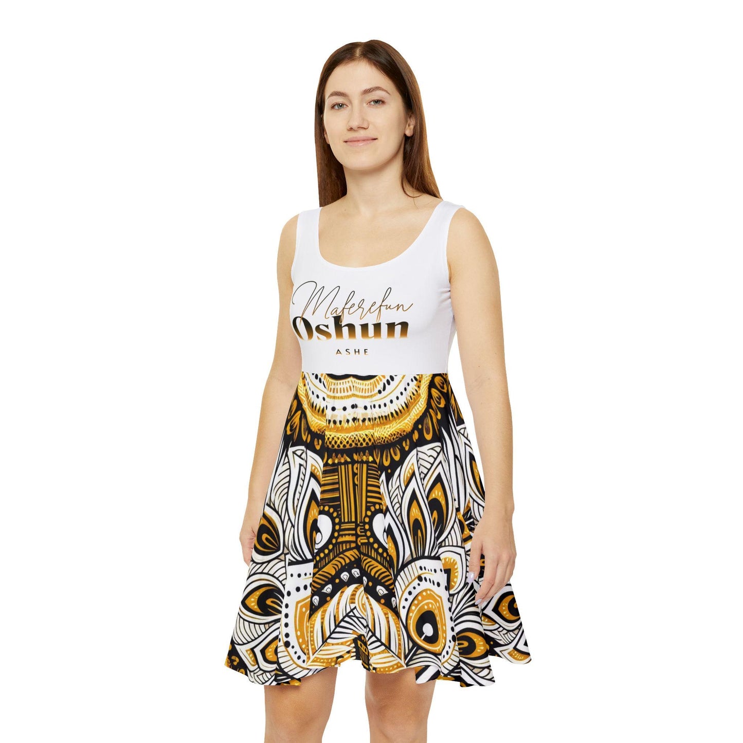 Maferefun OSHUN ladies Summer Skater style Dress! Gift for Devotee or Godparent! Ashe OSHUN Stylish Summer Dress!