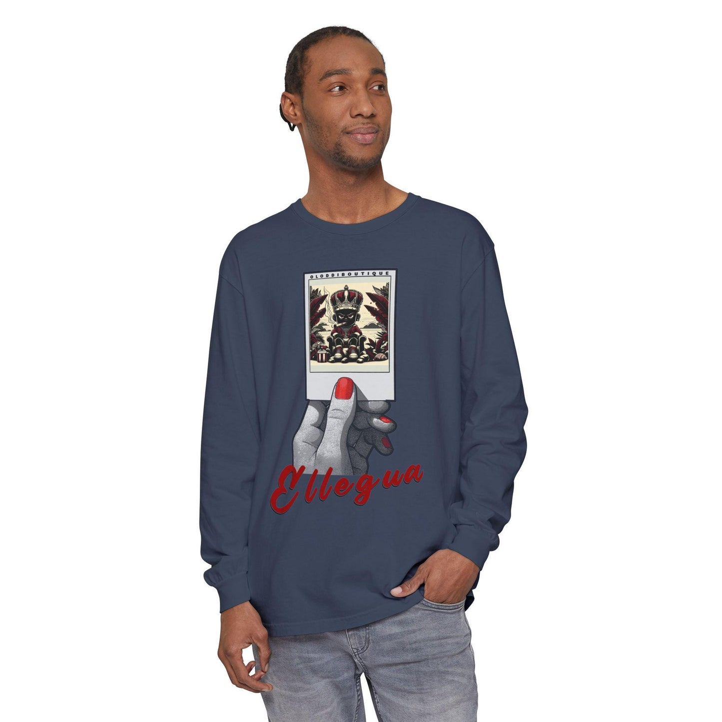 Polaroid Eleggua (Elegua) Long Sleeve Tee for Devotee & Godparent ! Orisha Polaroid Collection