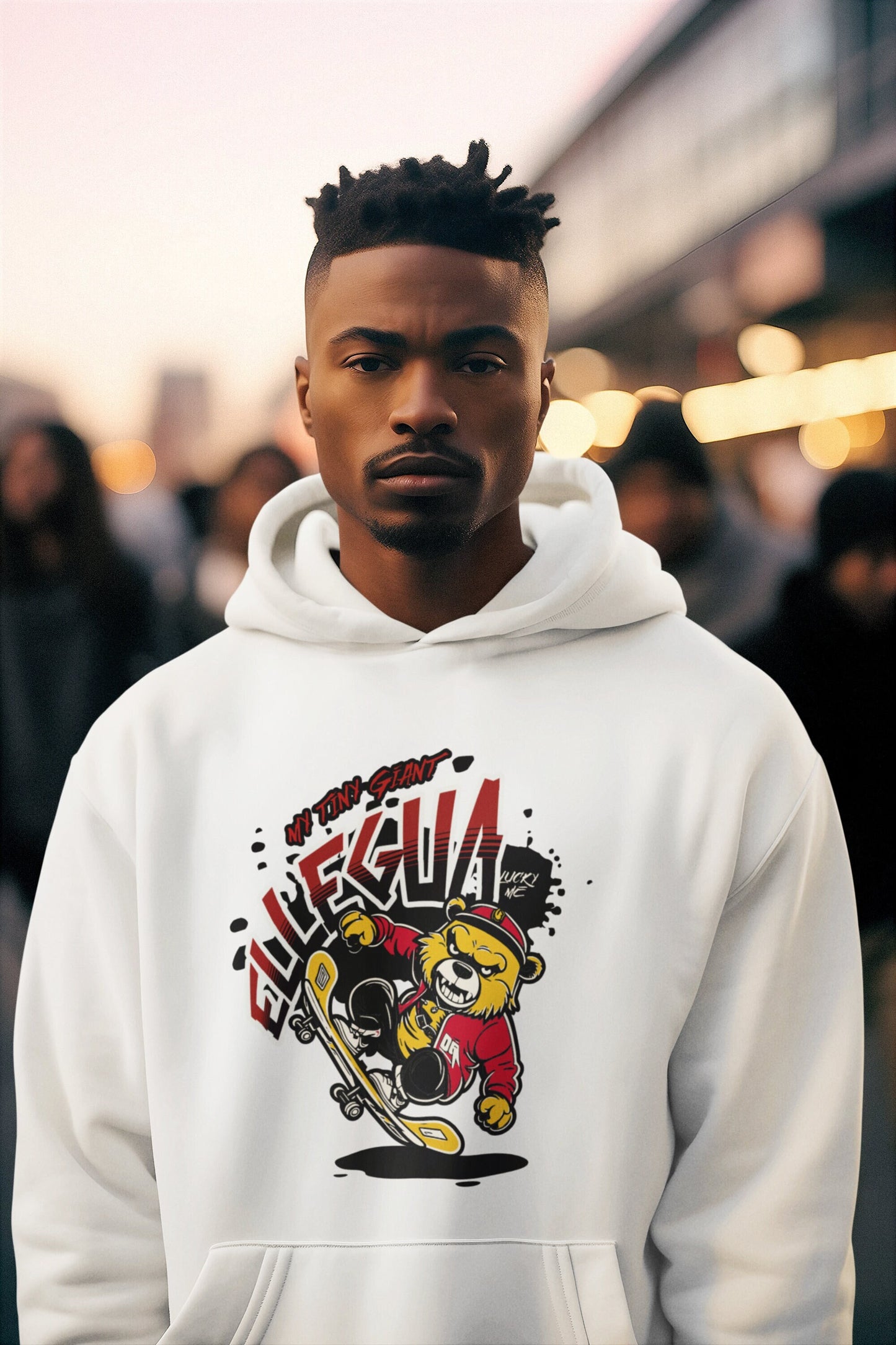 Orisha ELLEGUA "My tiny Giant"  Bear on skateboard Cute Retro Style Gift for a Friend Unisex Hoodie!