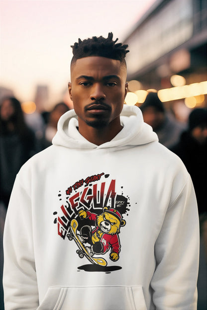 Orisha ELLEGUA "My tiny Giant"  Bear on skateboard Cute Retro Style Gift for a Friend Unisex Hoodie!