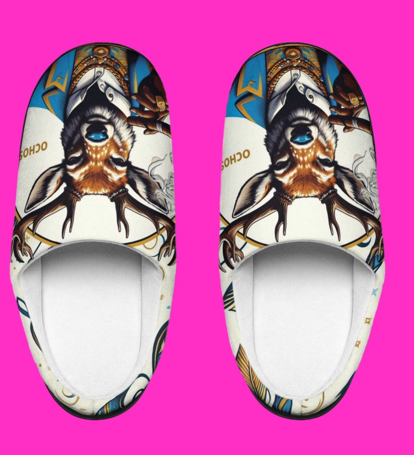 Orisha OCHOSI " Deer Hunter" stylish indoor comfy slippers, Gift for devotee or godparent! Ashe Ochosi slippers