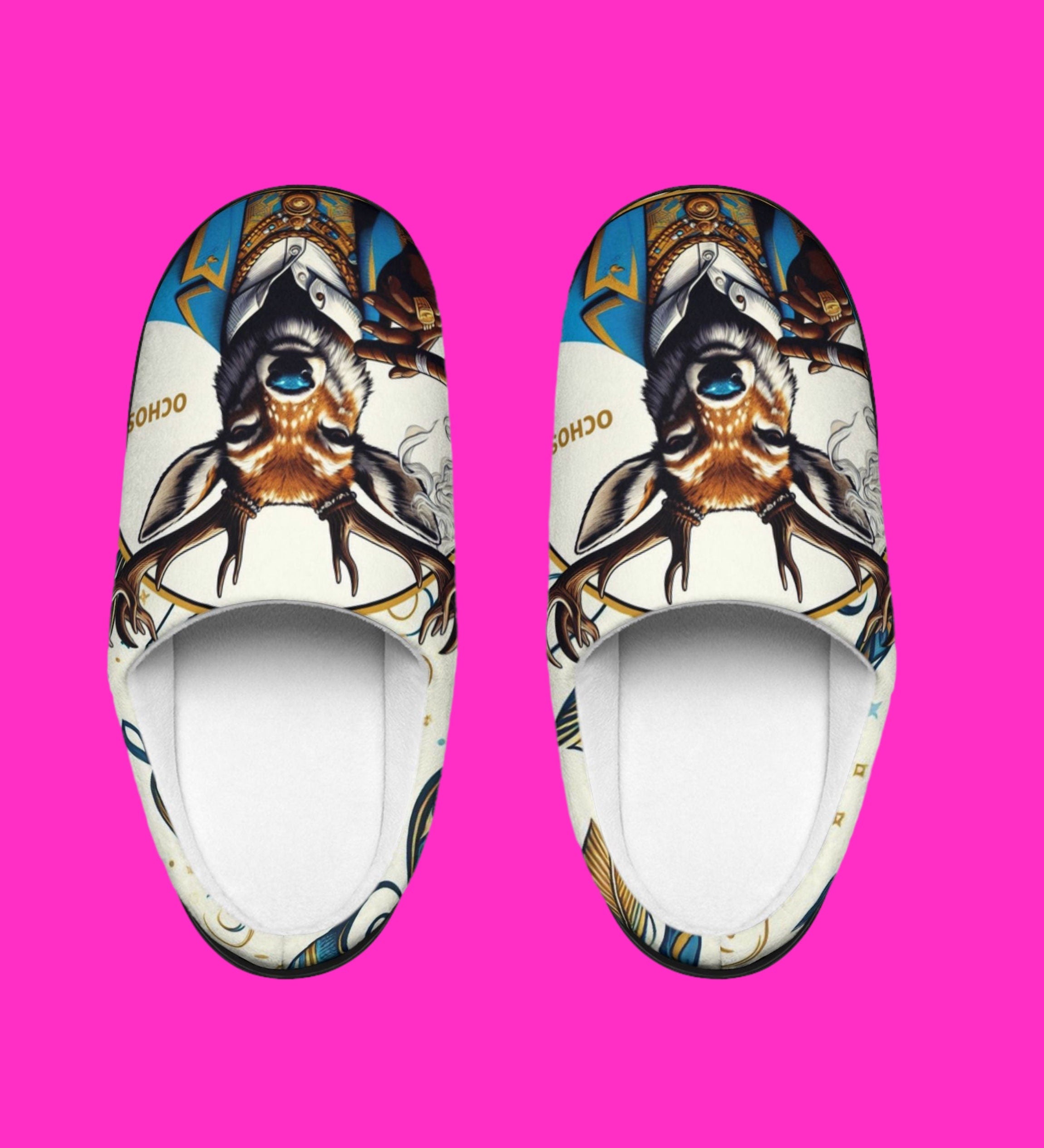 Orisha OCHOSI " Deer Hunter" stylish indoor comfy slippers, Gift for devotee or godparent! Ashe Ochosi slippers