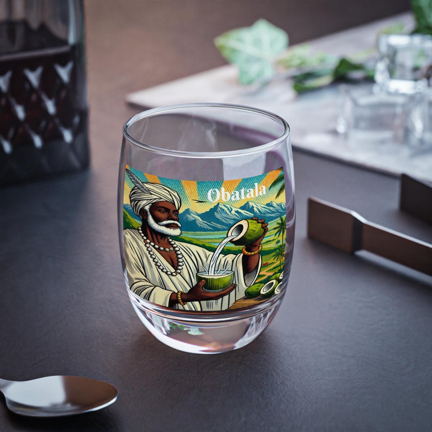 Obatalá “Cheers To” Whiskey Style Drinking Glass – Gift for Devotee or Godparent