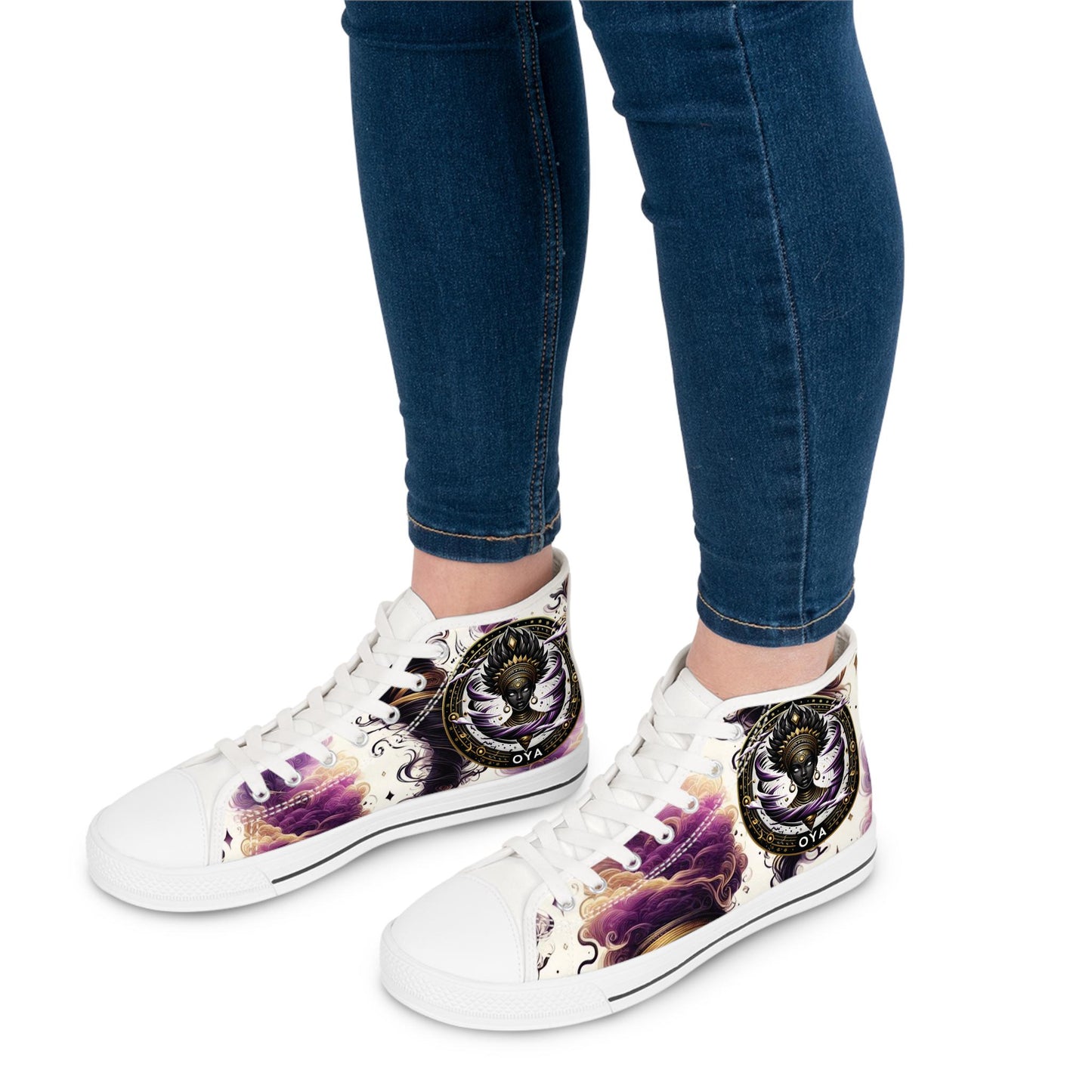 Orisha Based OYA Inspired High-Top Sneakers, Gift for Devotee or Godparent! stylish spiritual footwear!