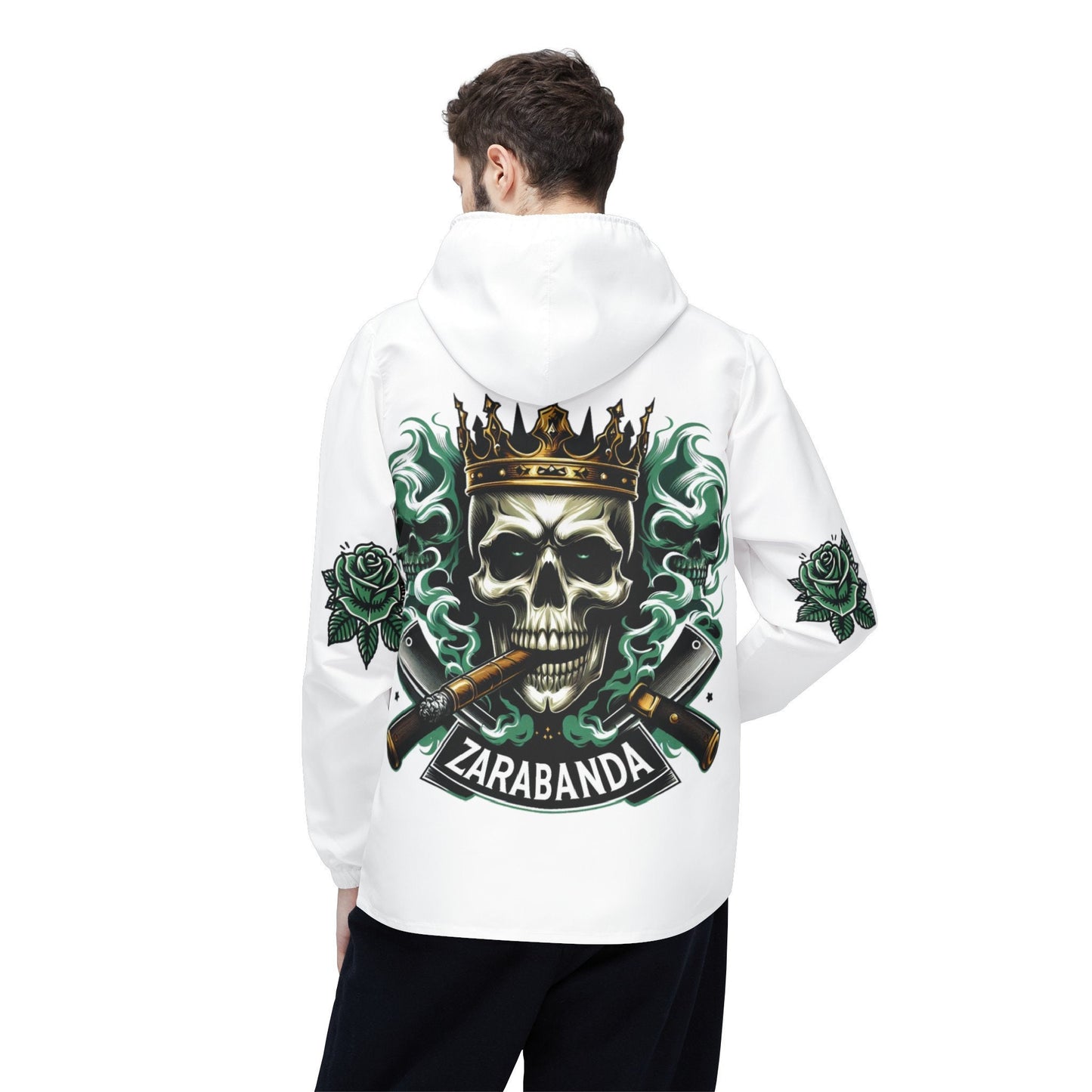 ZARABANDA "Skulls & Roses" Palo mayombe, White Stylish Windbreaker Jacket! somos!