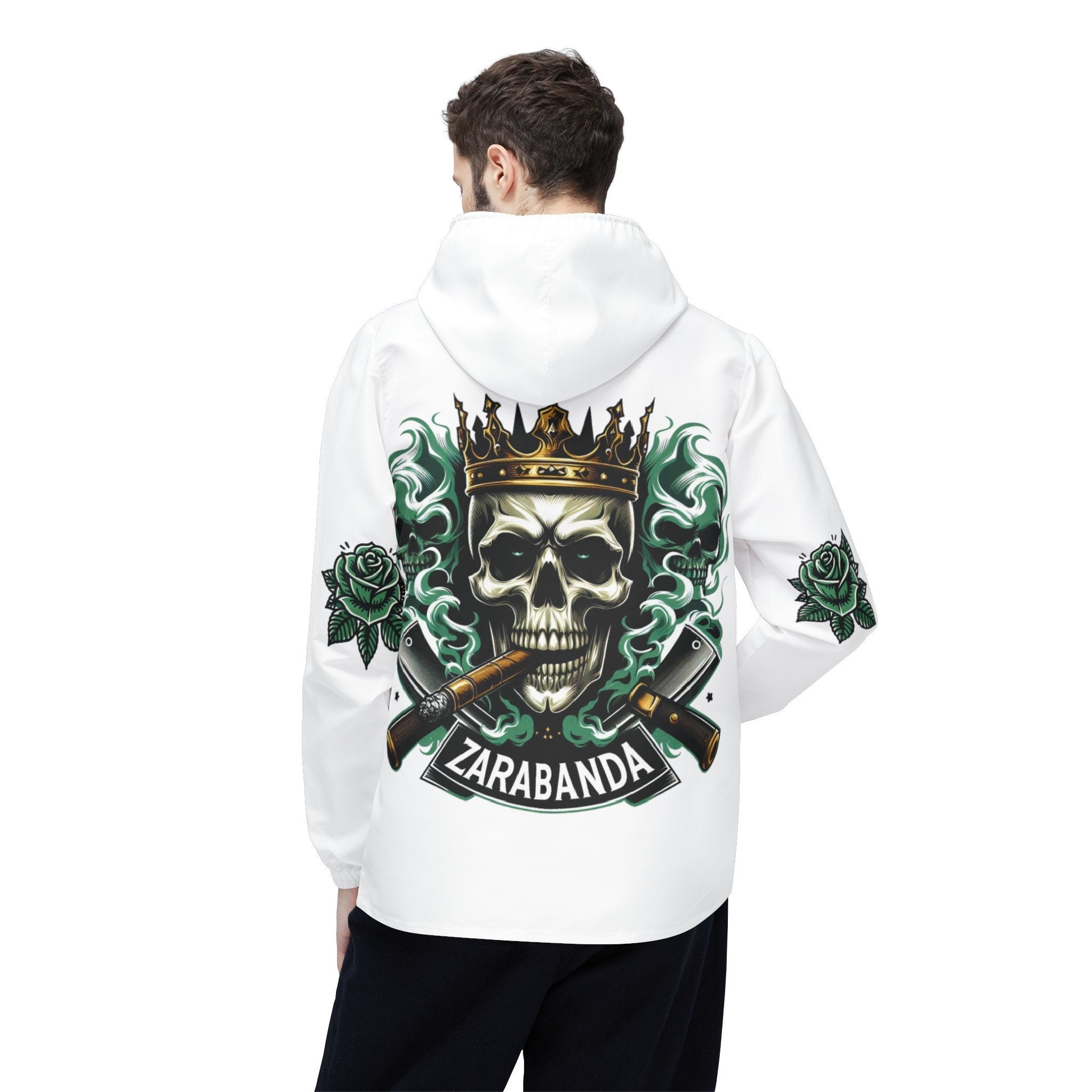 ZARABANDA "Skulls & Roses" Palo mayombe, White Stylish Windbreaker Jacket! somos!