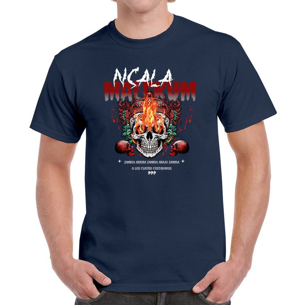 NSALA Malekum Palo Mayombe Zambia Arriba Skull with Fire Tshirt! Palo Mayombe Tata Yaya unisex Urban Tshirt.