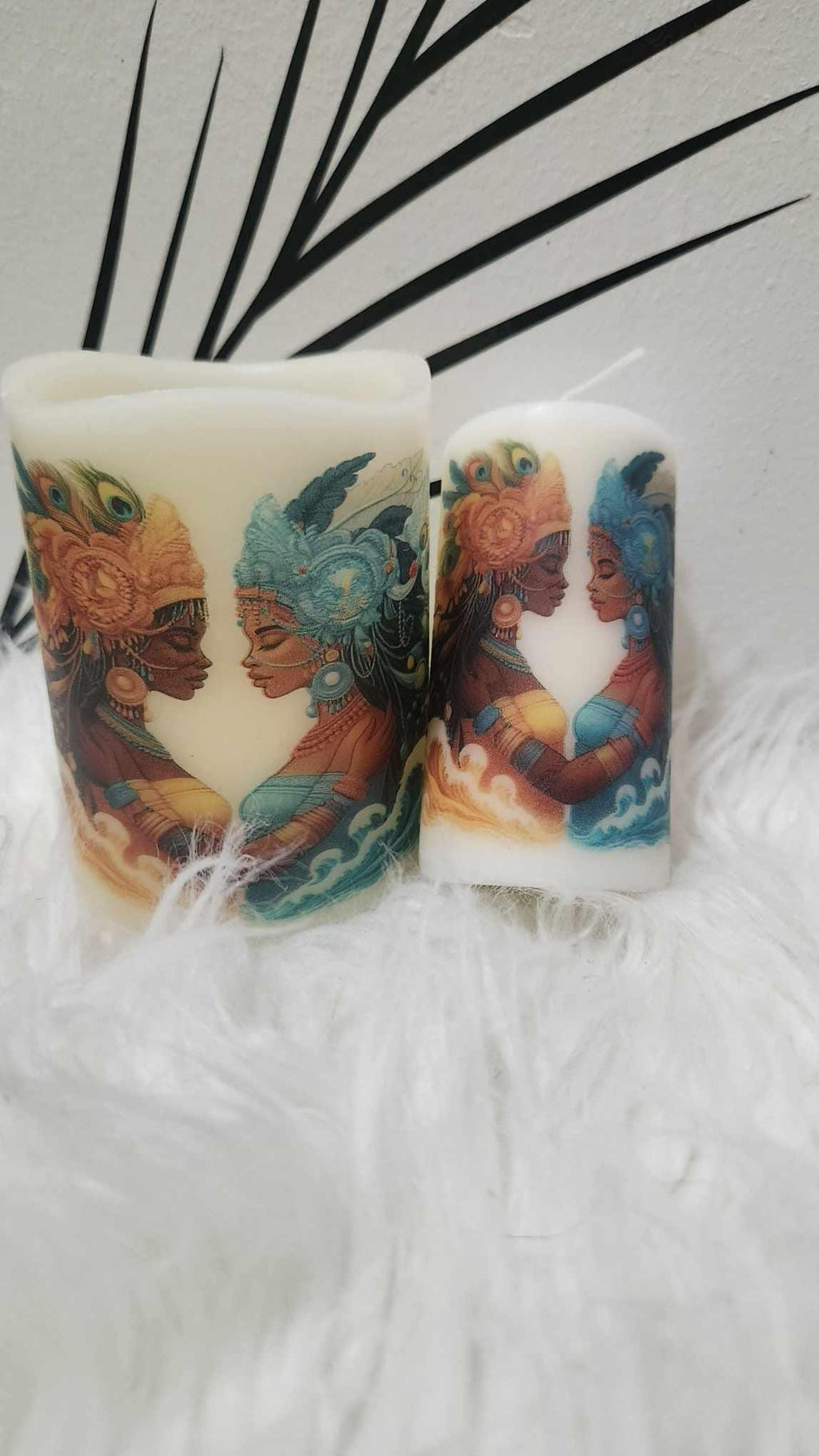Yemaya & Oshun/ DOS AGUAS/LED and Real candle Set! Gift for Devotee or GodParent! Orisha Shrine or Altar Candles /Decor Spiritual Candles