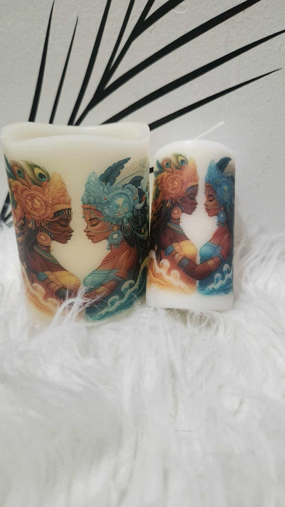 Yemayá & Oshún “Los Dos Aguas” Candle Set – Orisha Altar Decor | Gift for Devotee or Godparent