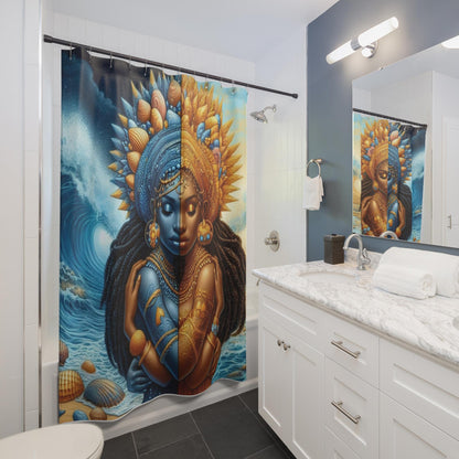 Oshún & Yemayá “Los Dos Aguas” Shower Curtain – Orisha Bathroom Decor | Gift for Devotee or Godparent