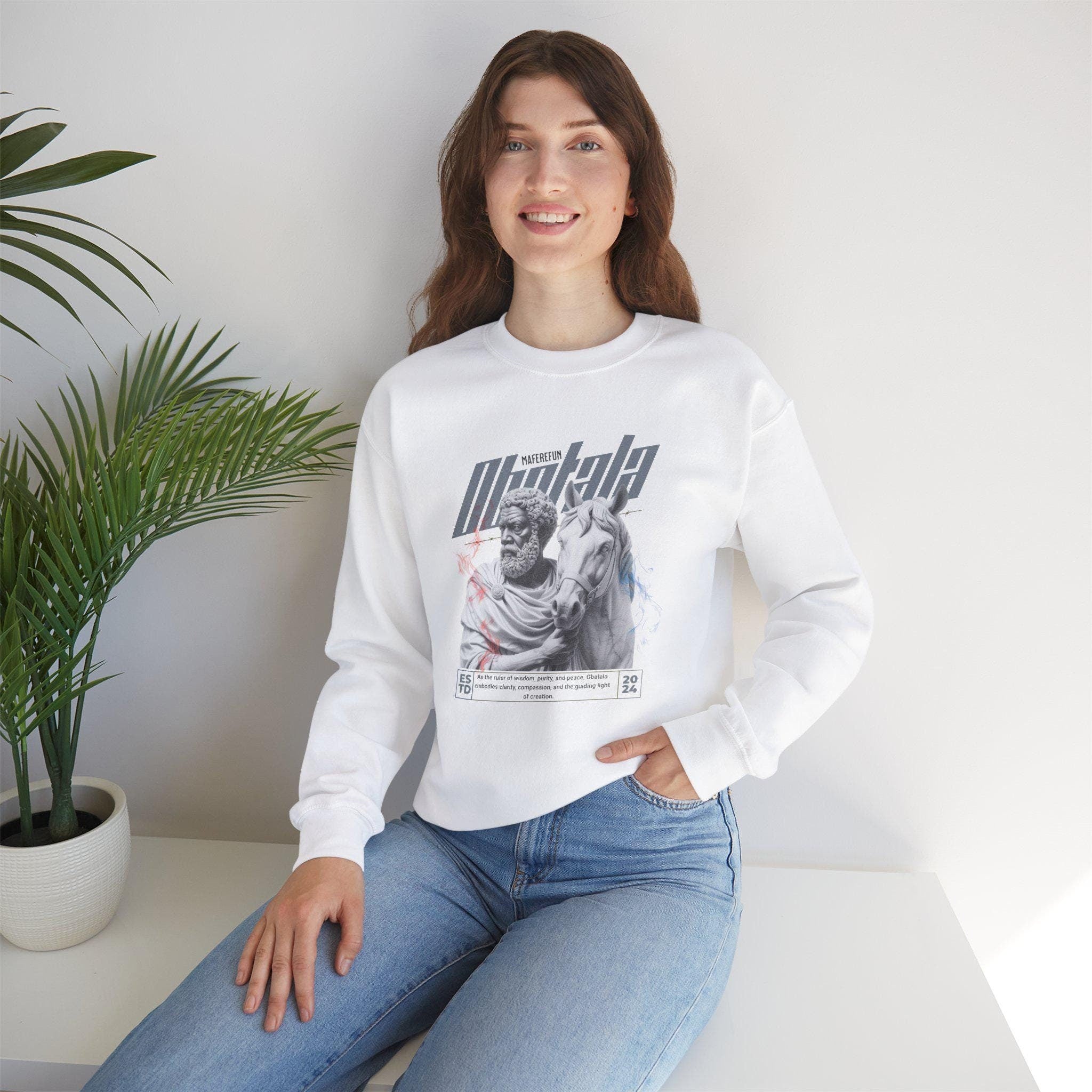 Obatala Marble Style Roman Look Sweatshirt, gift for devotee or godparent! Maferefun Obatala "Ruler of" sweatshirt