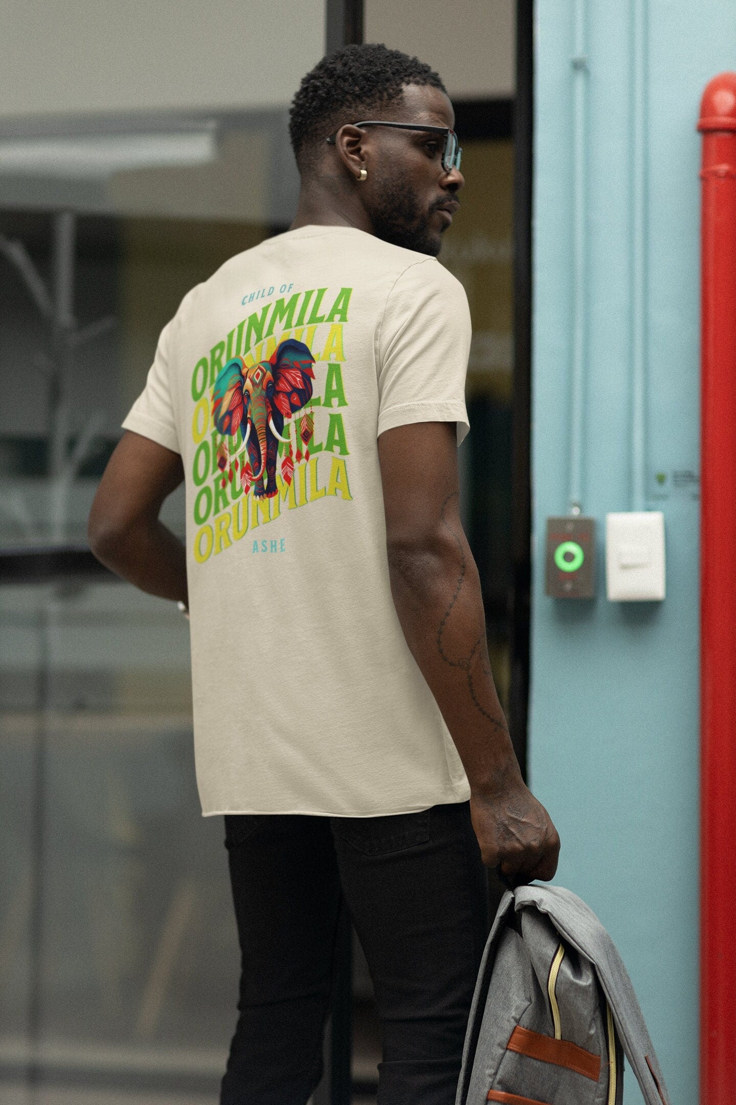 Orisha ORUNMILA Elephant Ashe Retro Tshirt, IFA Orunmila "child of Orunmila" Elephant Afroculture Tshirt