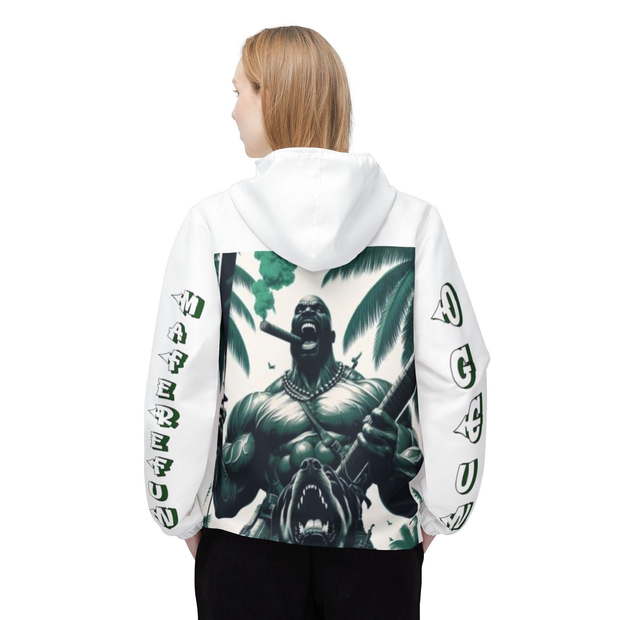 Maferefun OGGUN "Beast in the Jungle" white Windbreaker Jacket! Orisha oggun, urban style, Lucumi tradition White windbreaker jacket
