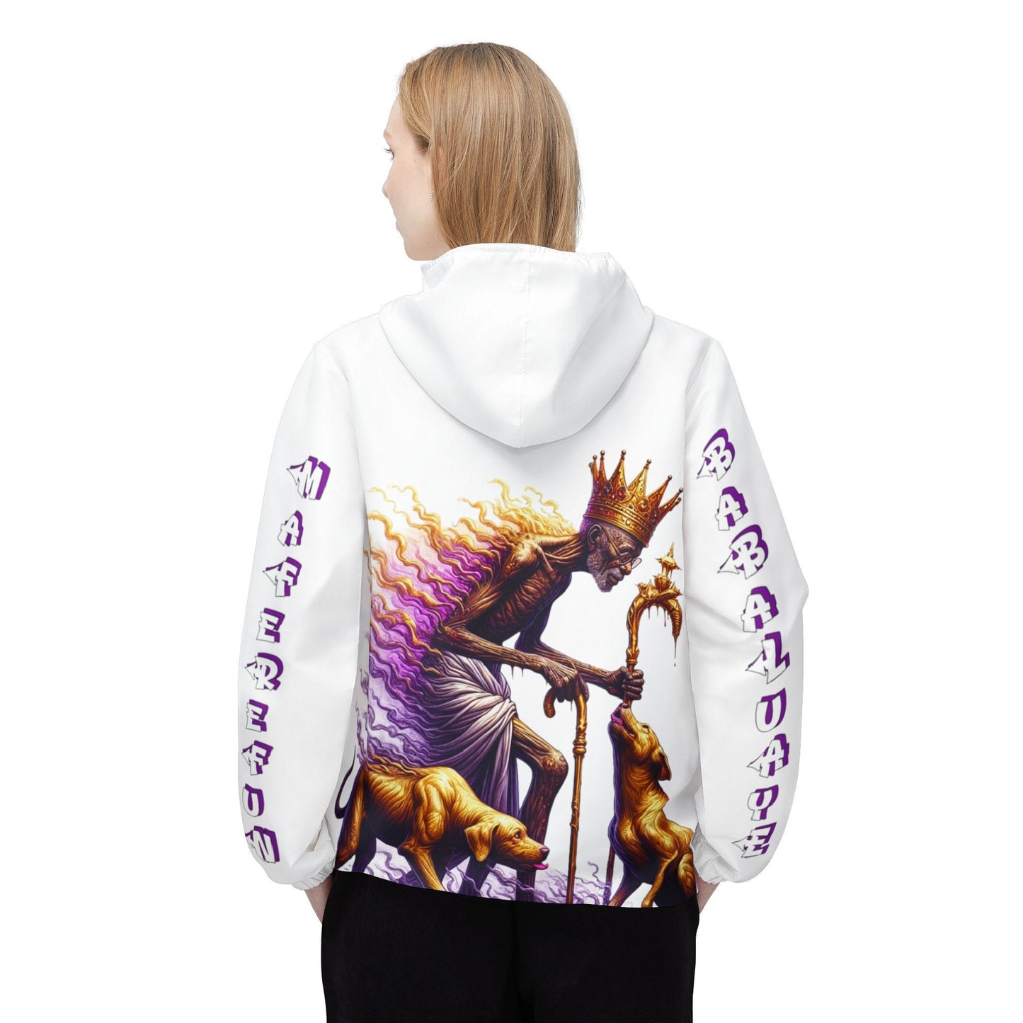 Maferefun BABALUAYE "Sacred Healing" White Stylish Windbreaker! Ashe ORISHA babaluaye jacket, gift for Devotee or Godparent!